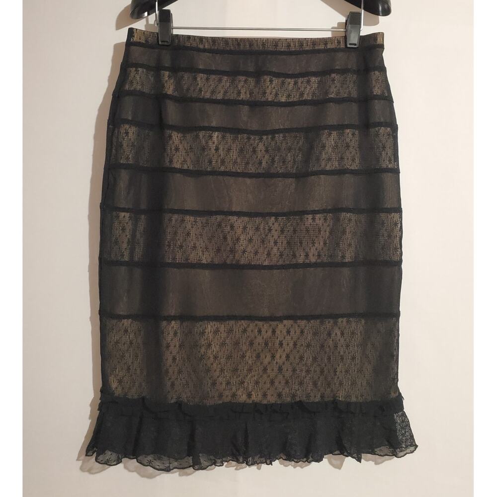 Vtg 90s Y2K Express Sheer Lace Overlay Ruffle Trim Skirt Sz M Whimsygoth Grunge